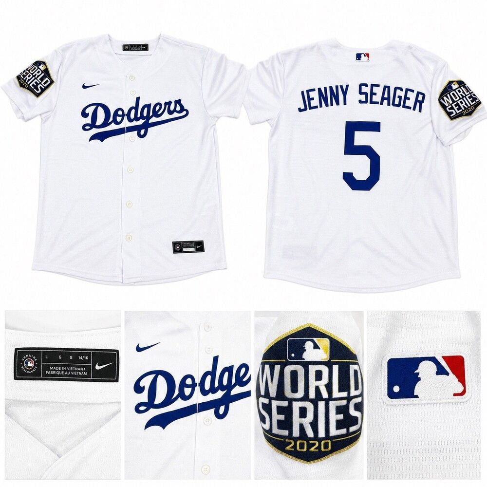Nike Dodgers Jenny Seager #5 2020 World Series Jersey Youth L 14/16 MLB White
